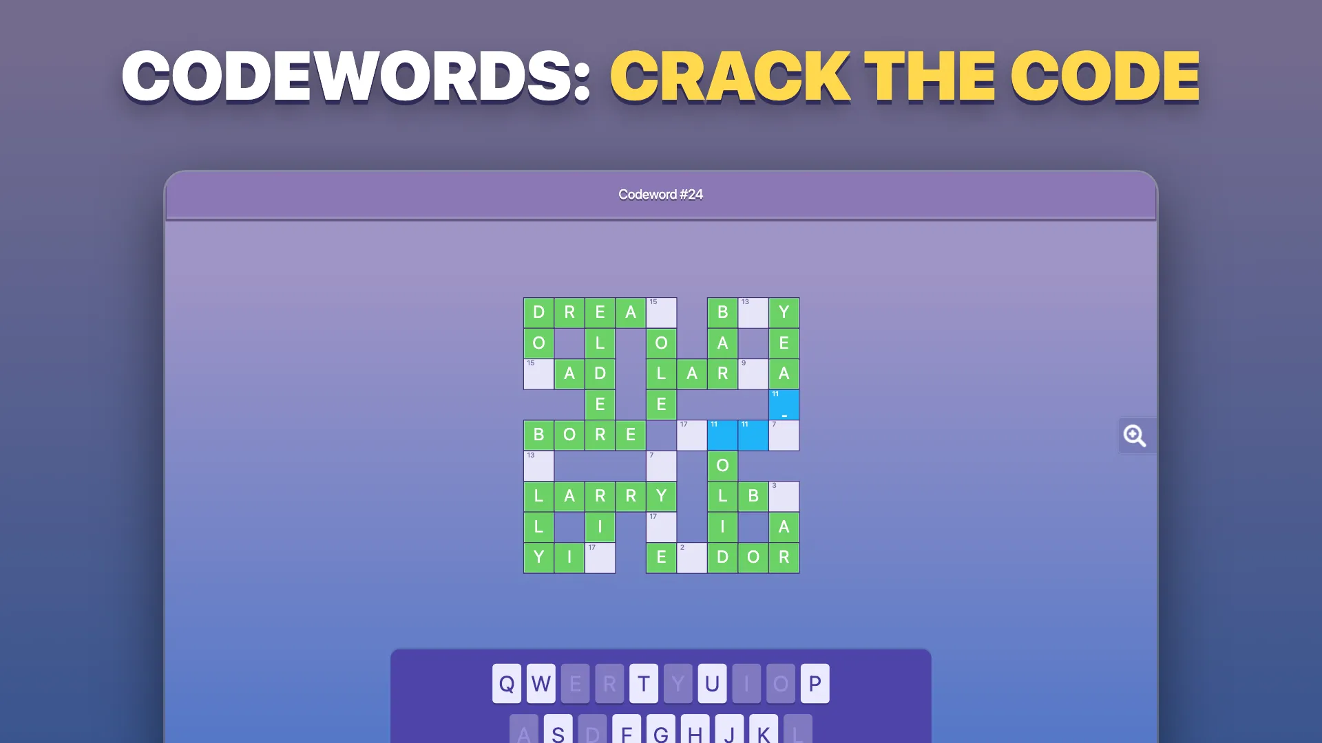 Codewords: every number in the grid stands for a letter